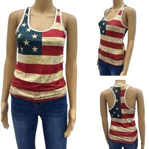 Super Tech Moisture Wicking American Flag Red White and Blue Tank Top Womens S